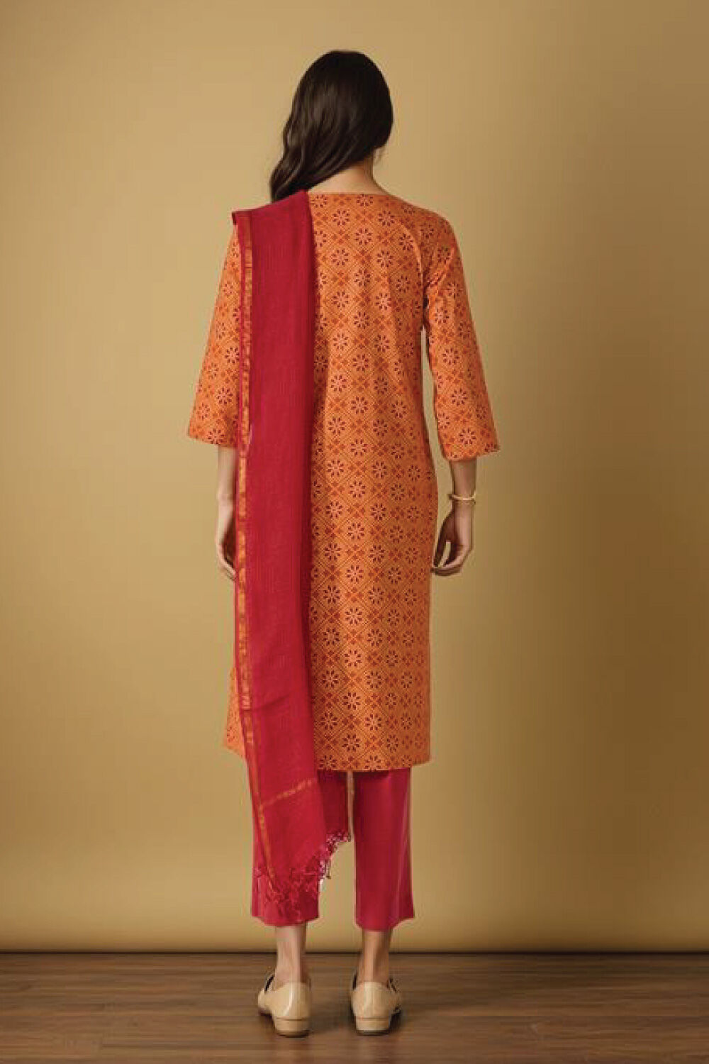 Orange Pure Cotton Screen Printed Kurta Set image number null
