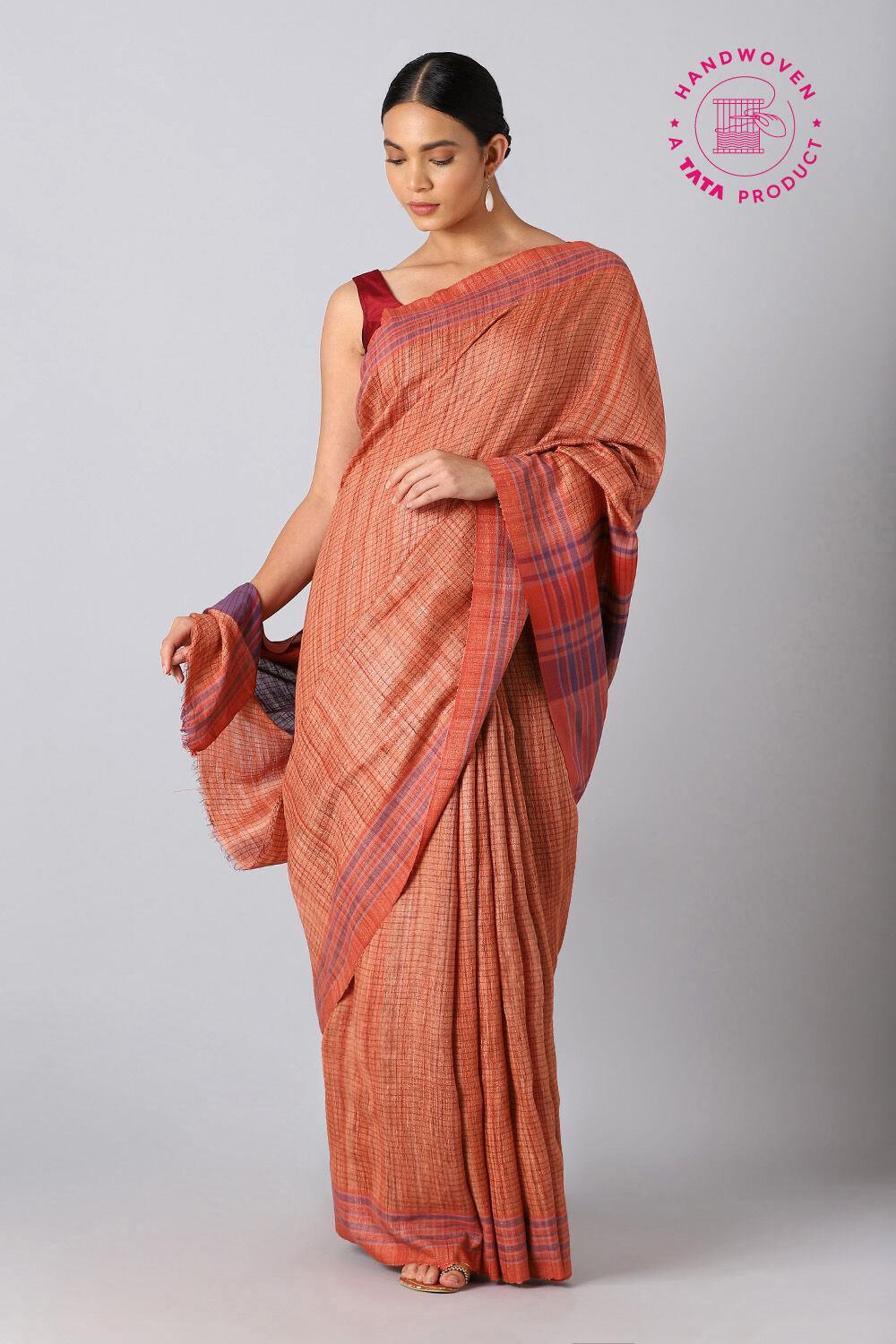 Light Orange Pure Tussar Silk Bhagalpuri Saree image number null