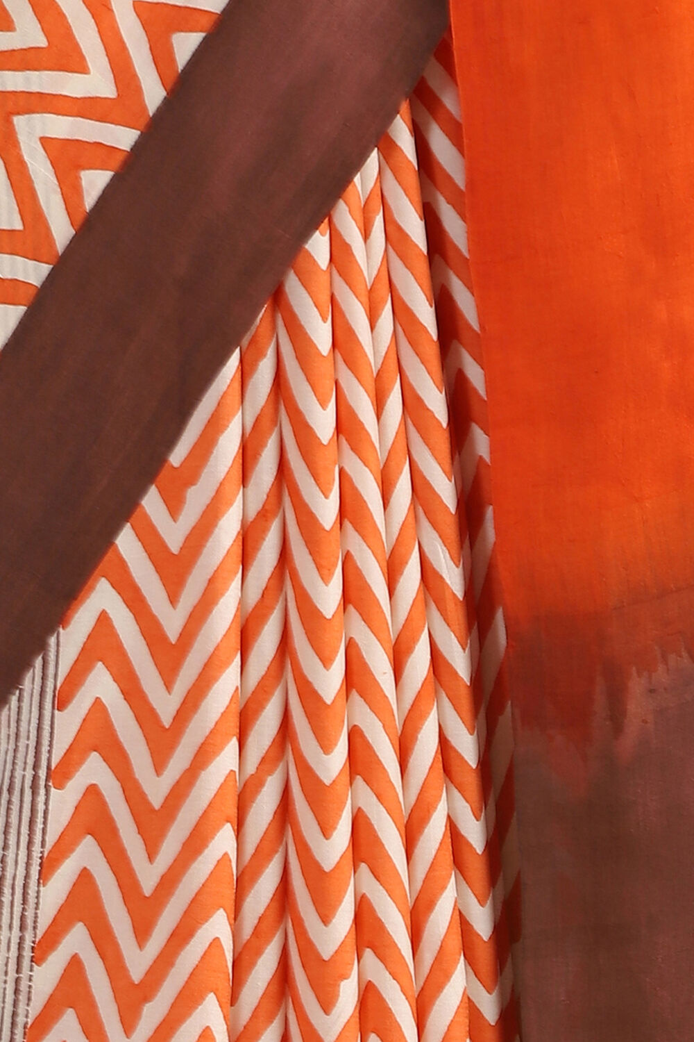 Orange Hand Blockprinted Pure Silk Saree image number null