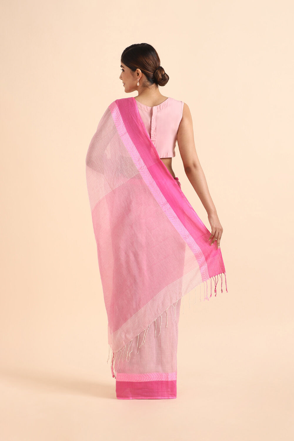 Light Pure Pink Cotton Bengal Saree image number null