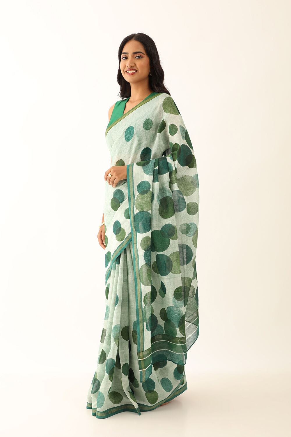 Light Green Pure Silk Cotton Block Printed Saree image number null