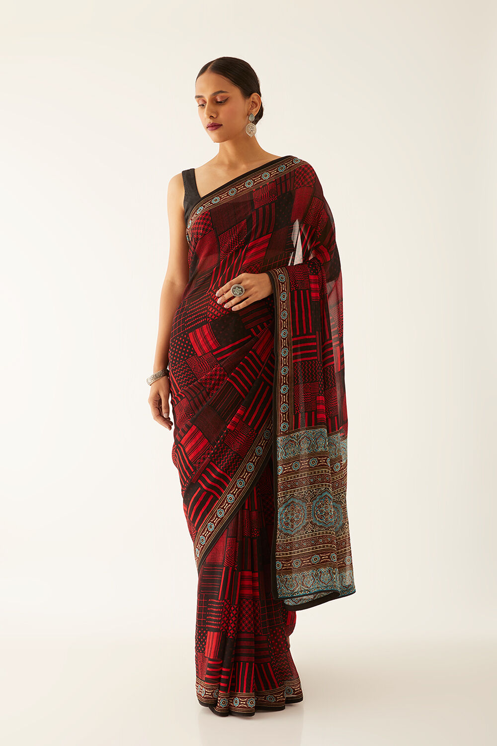 Black Viscose Georgette Digital Printed Saree image number null