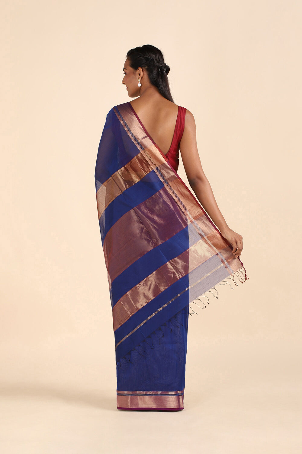 Dark Blue Pure Silk Cotton Maheswari Saree image number null