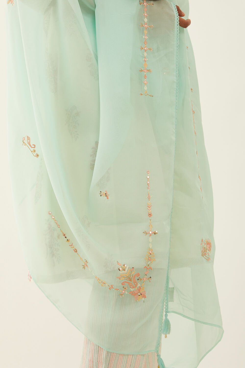 Light Blue Viscose Organza Embroidered Dupatta image number null
