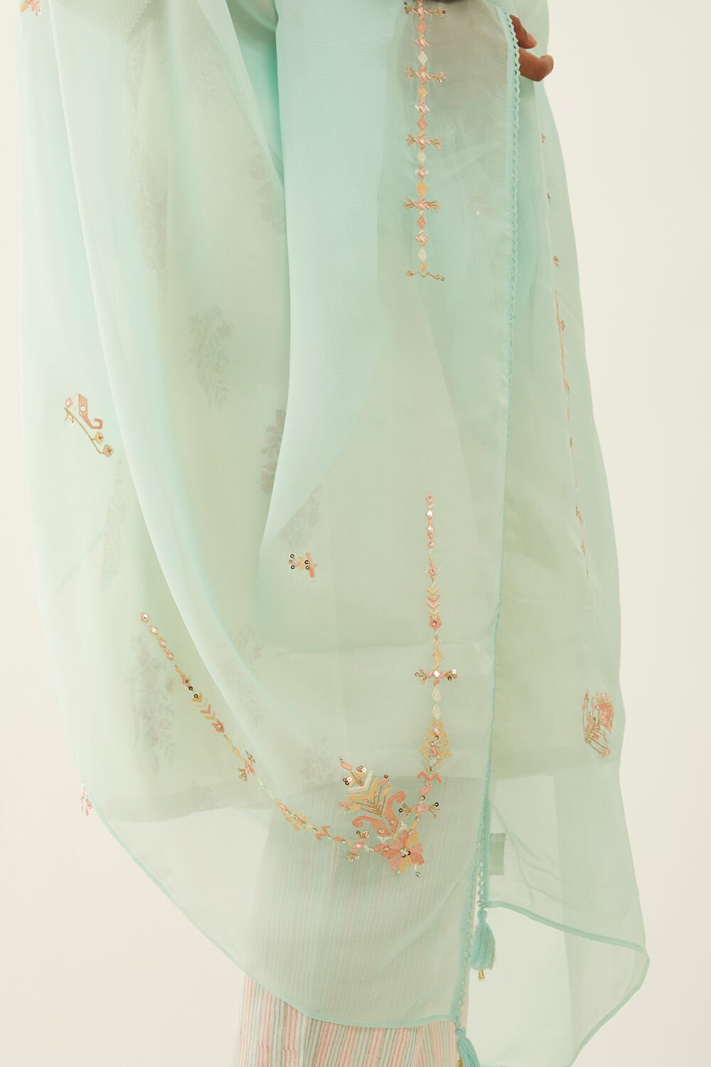 Light Blue Viscose Organza Embroidered Dupatta image number null