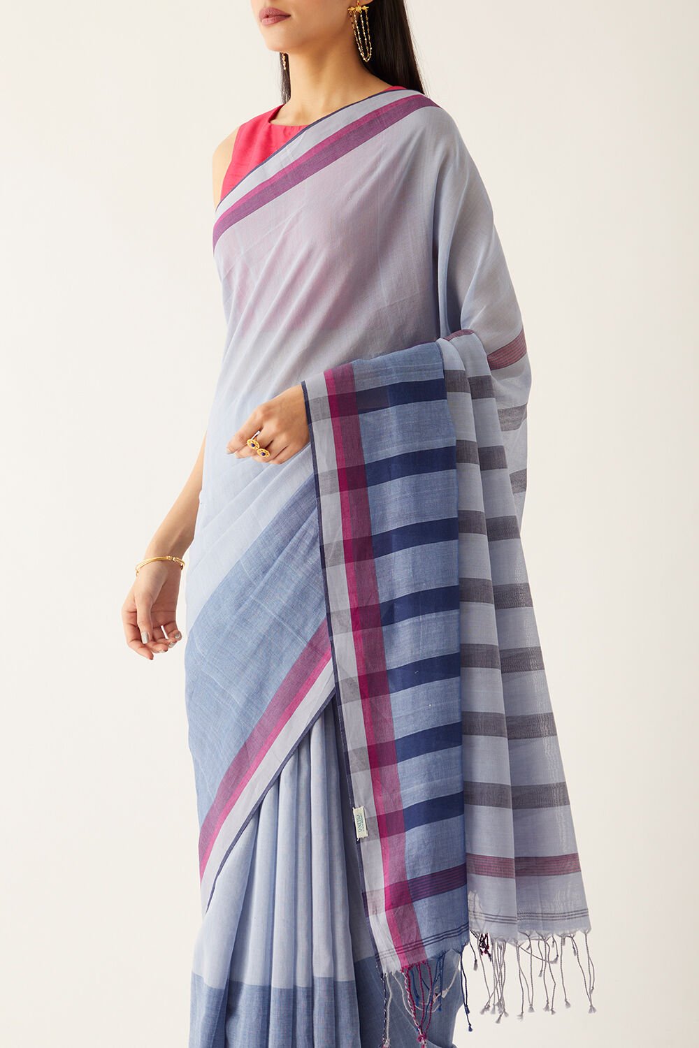 Blue Pure Cotton Bengal Saree image number null