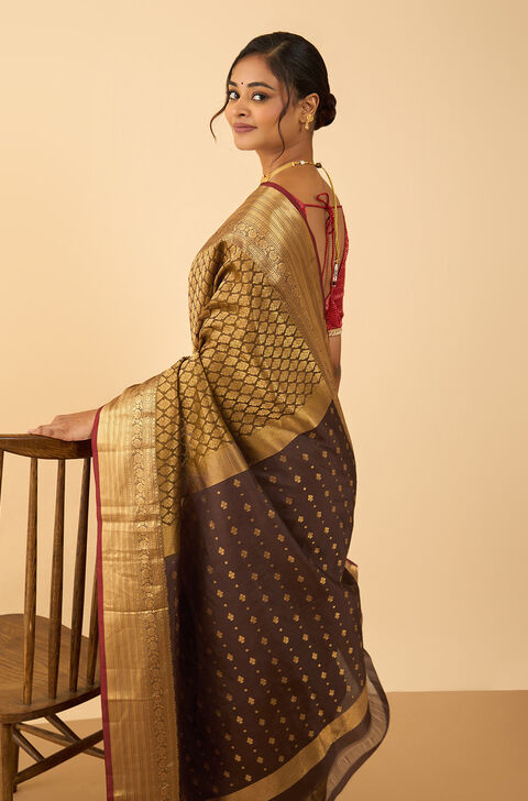 Brown Woven Silk Viscose Saree