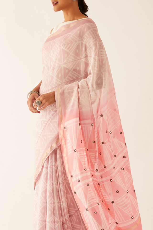Light Pink Pure Silk Cotton Shibori Saree