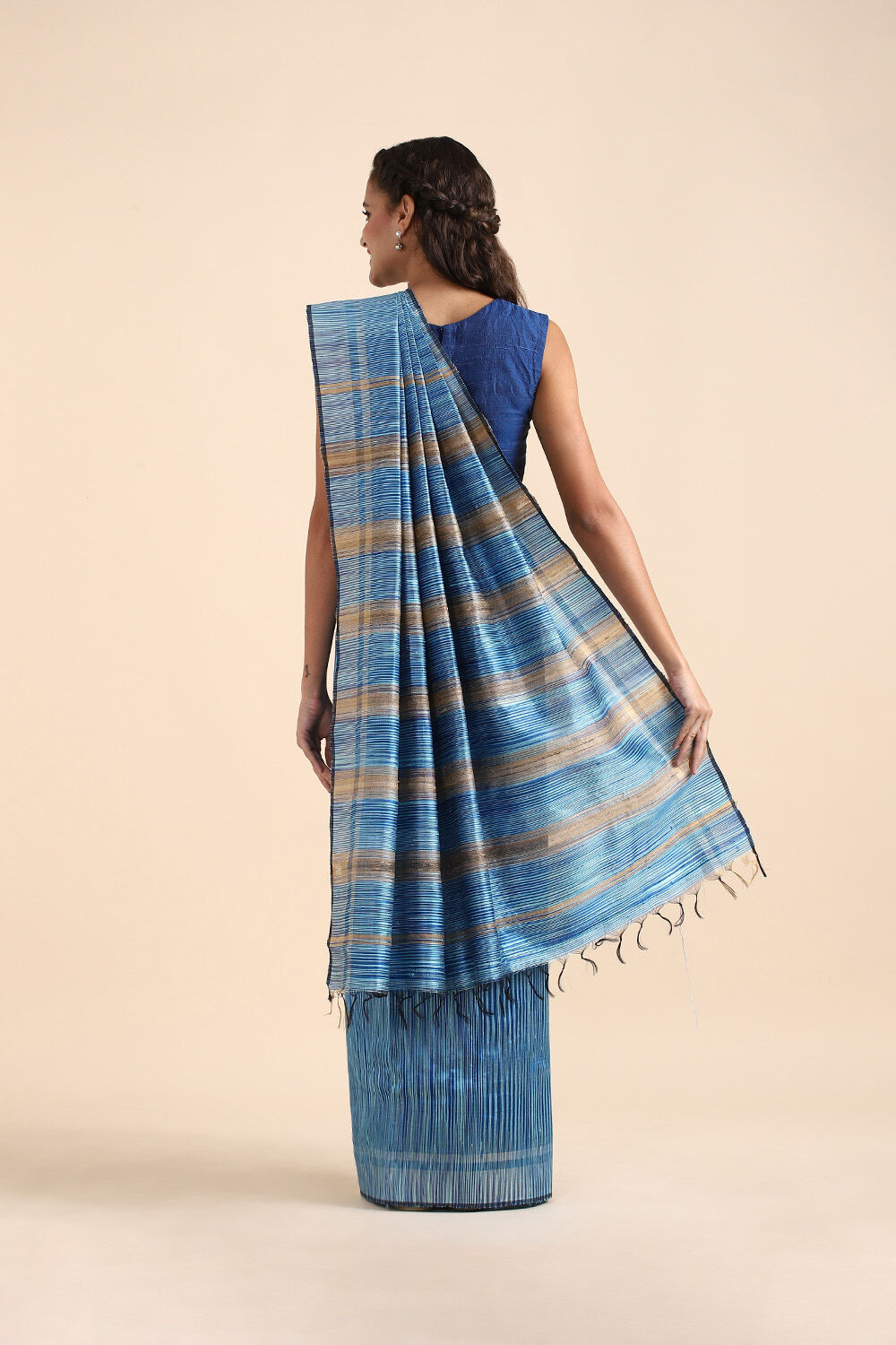 Light Blue Pure Tussar Silk Tie and Dye Saree image number null