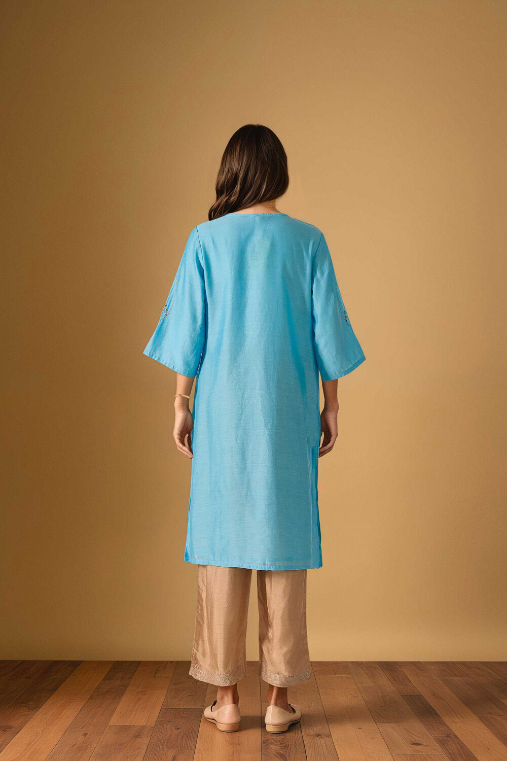 Light Blue Embroidered Pure Silk Cotton Kurta image number null