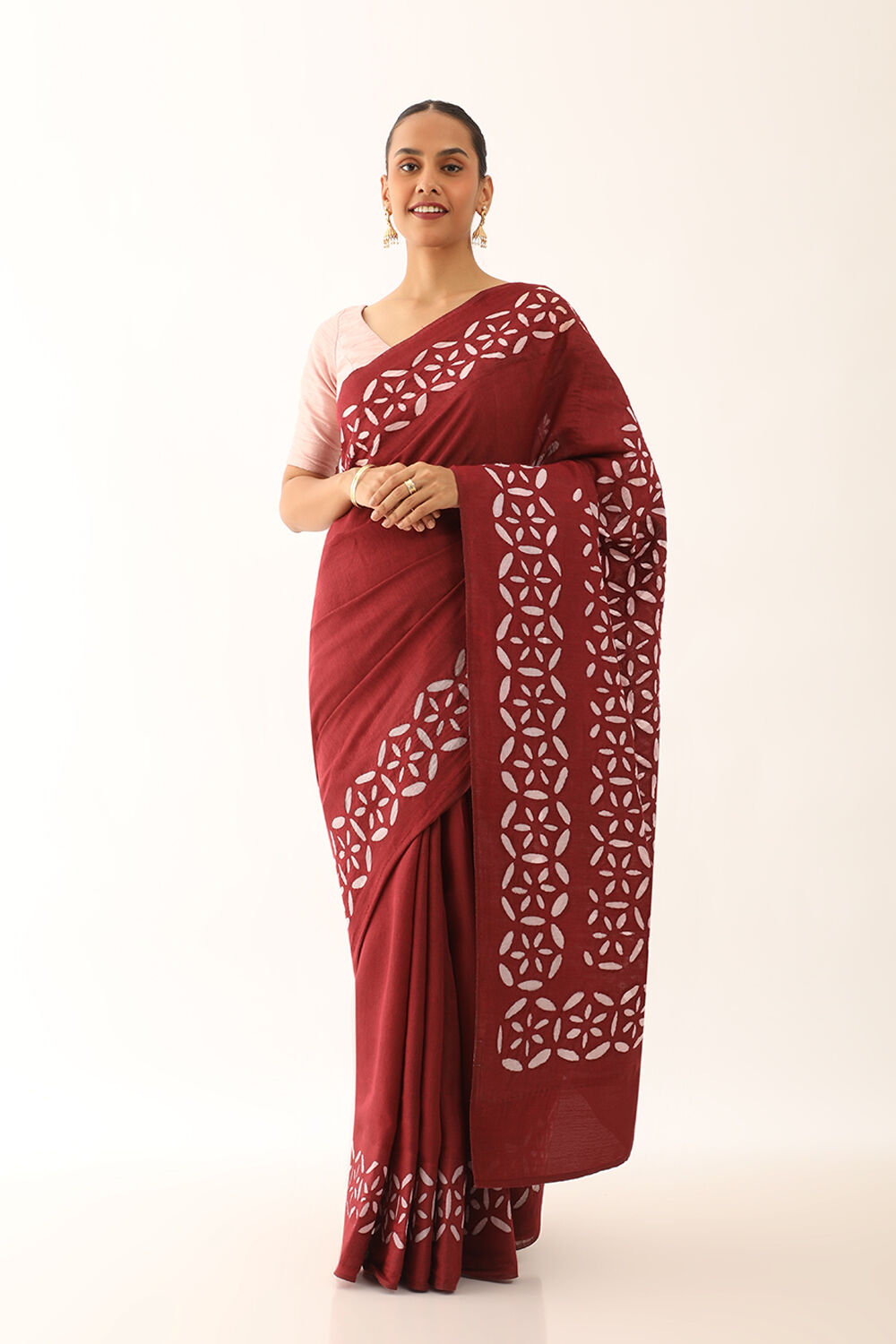 Dark Red Craft Pure Tussar Silk Applique Saree image number null