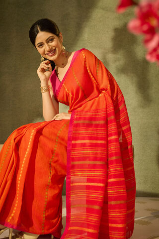 Orange Woven Pure Cotton Bengal Saree thumbnail image number null
