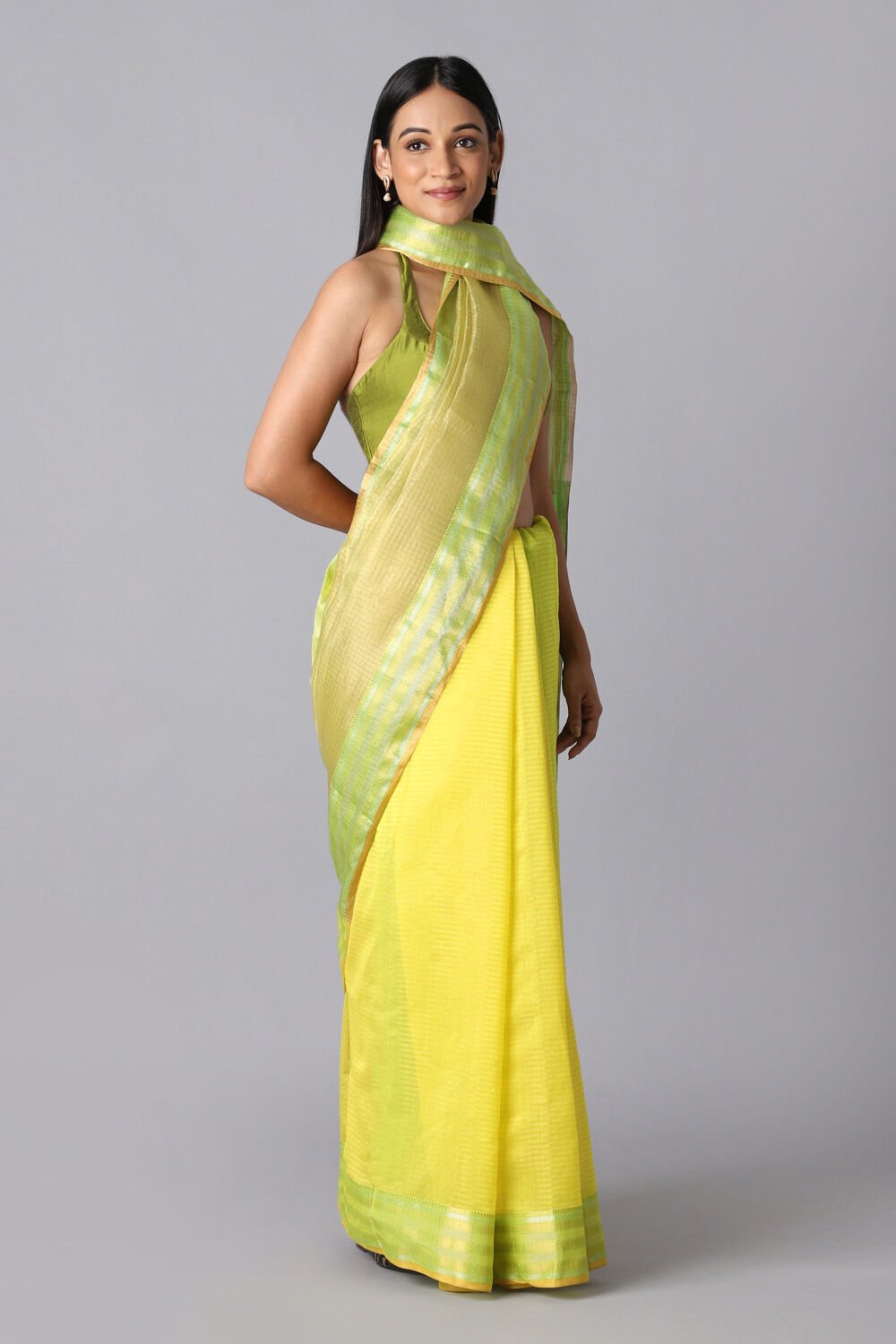 Yellow Pure Tissue Silk Maheswari Saree image number null