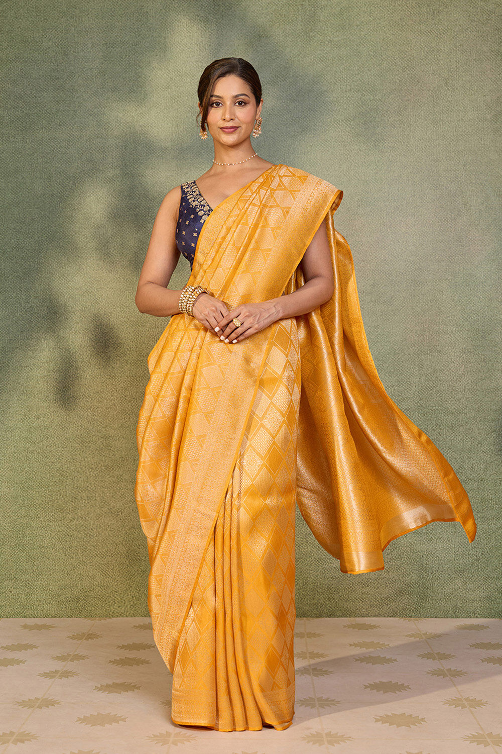 Yellow Woven Pure Viscose Saree image number null