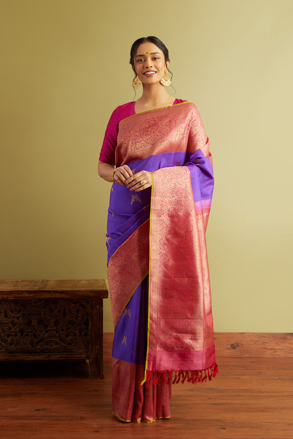 Purple Woven Pure Silk Kanjivaram Saree image number null