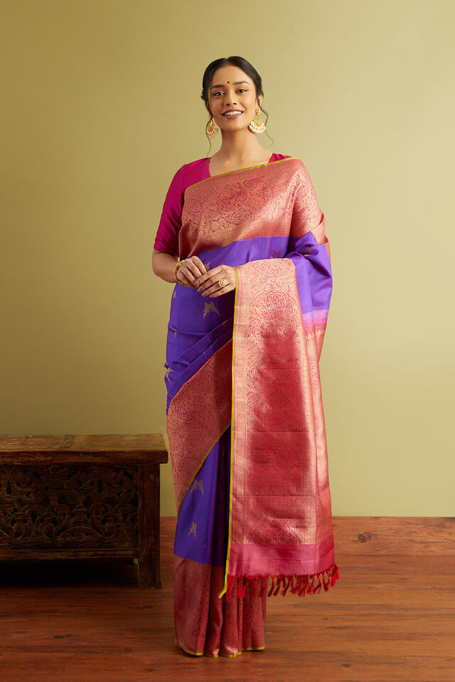 Purple Woven Pure Silk Kanjivaram Saree
