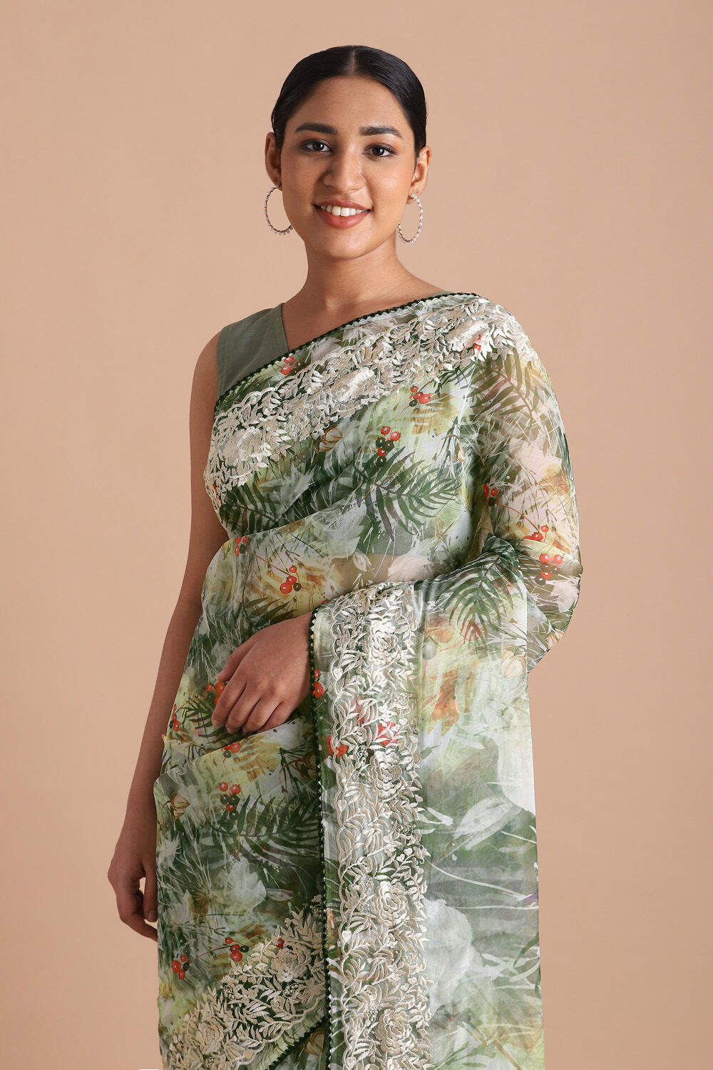 Green Pure Embroidered Saree image number null