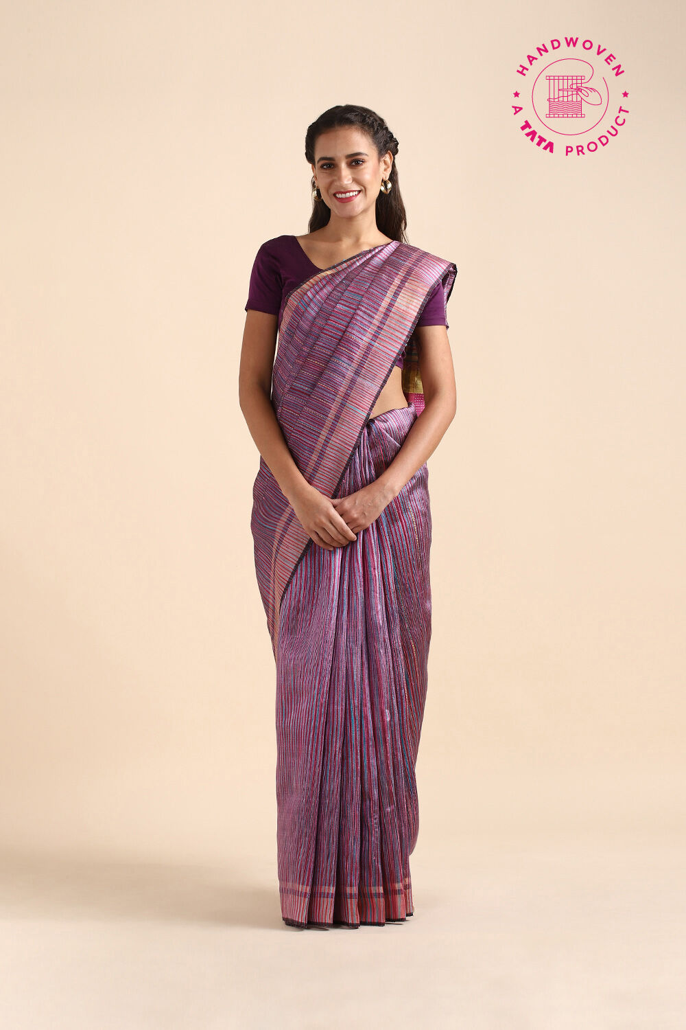 Purple Pure Tussar Silk Tie and Dye Saree image number null