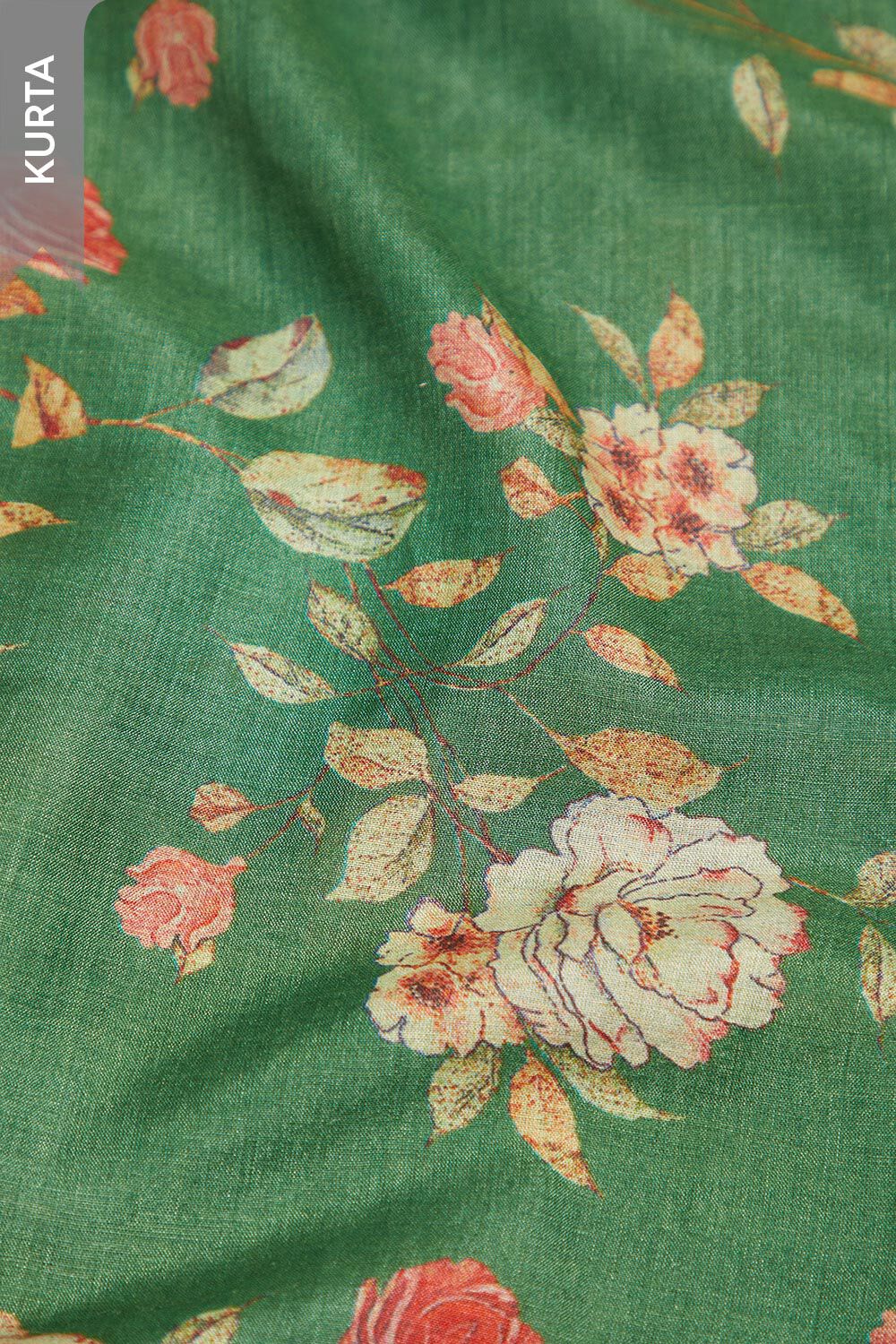 Dark Green Printed Pure Tussar Silk Unstitched Suit Set image number null