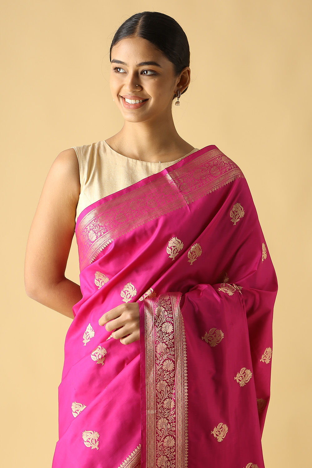Dark Pink Pure Silk Banarasi Saree image number null