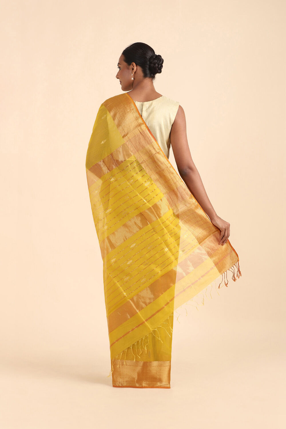 Yellow Pure Silk Cotton Maheswari Saree image number null