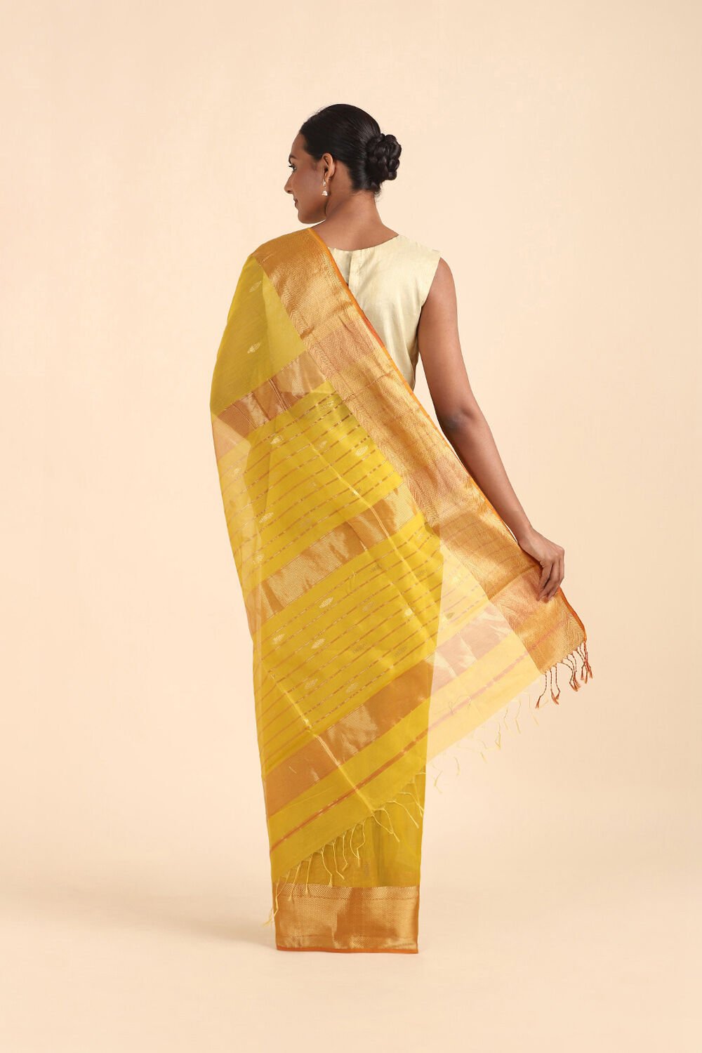 Yellow Pure Silk Cotton Maheswari Saree image number null