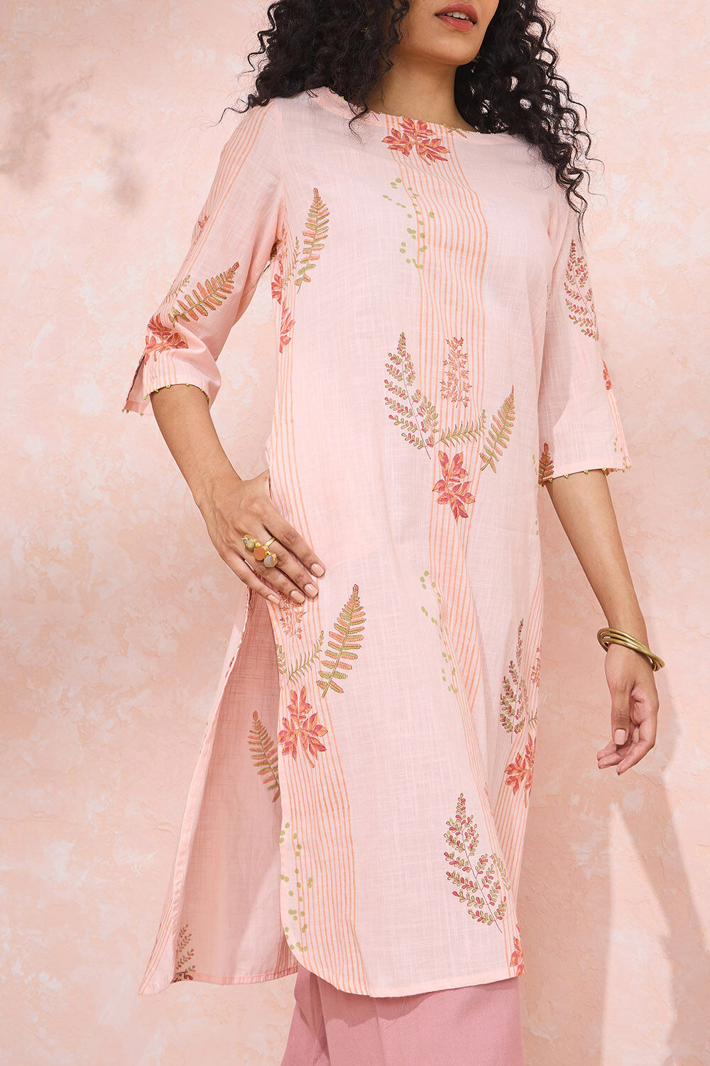 Light Pink Block Printed Pure Cotton Kurta image number null
