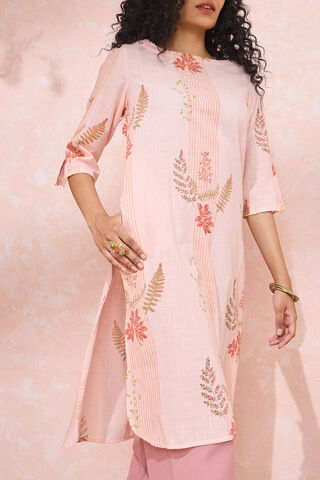 Light Pink Block Printed Pure Cotton Kurta thumbnail image number null