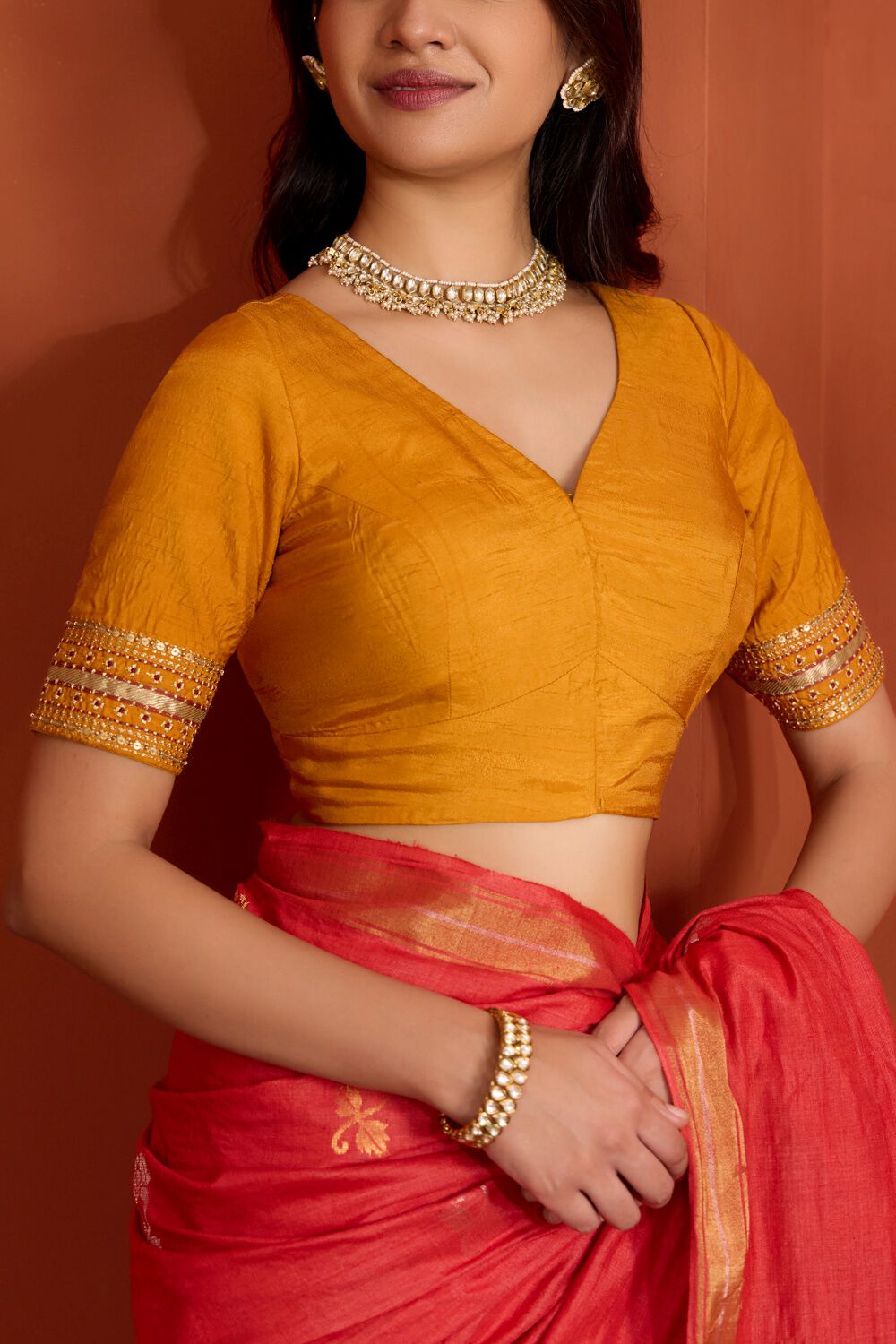 Yellow Viscose Embroidered Blouse image number null