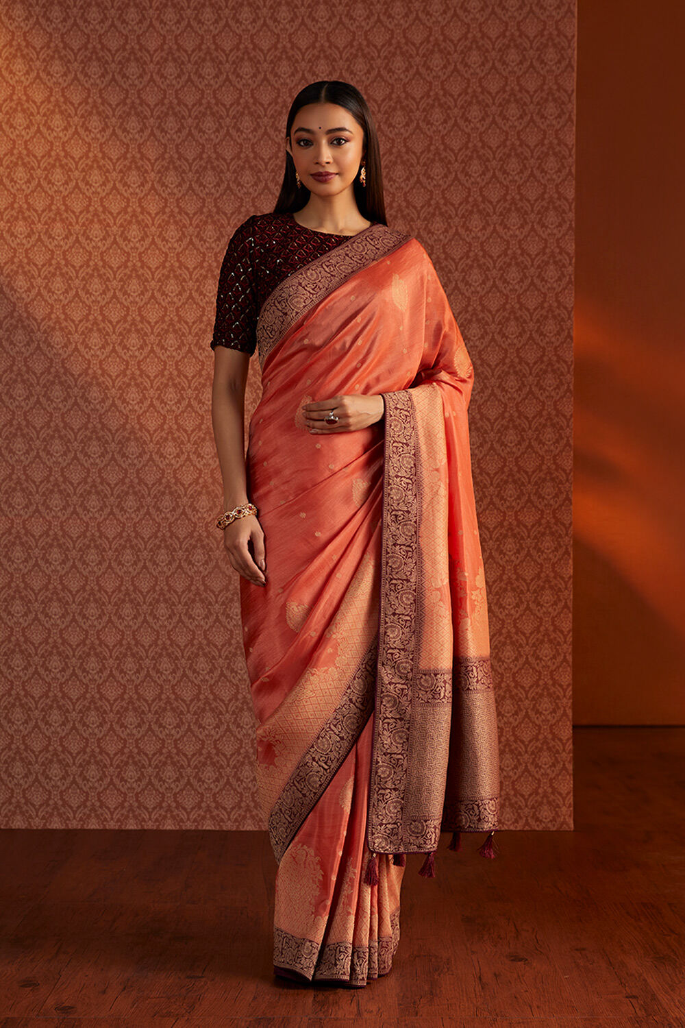Orange Woven Luxe Saree image number null