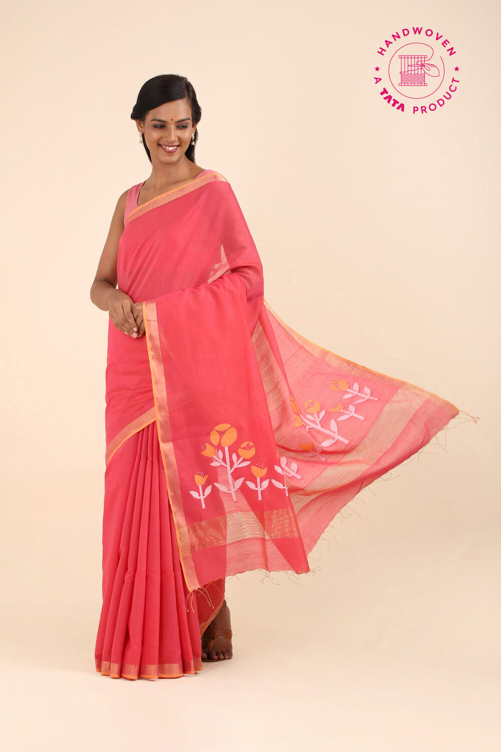 Pink Pure Silk Cotton Jamdani Saree image number null
