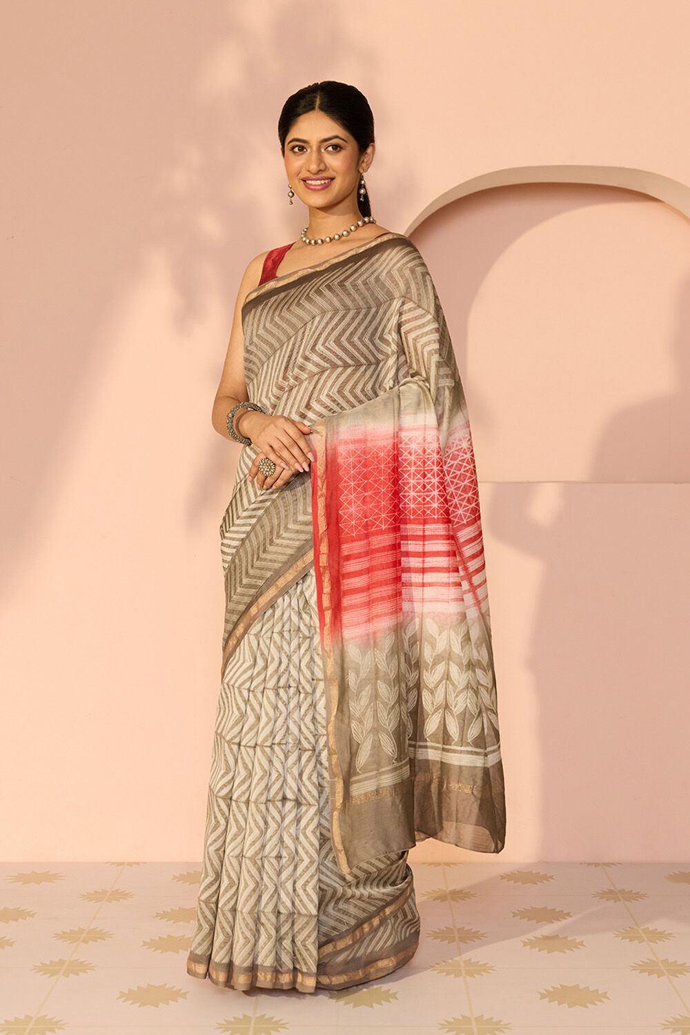 Brown Rajasthan Pure Silk Cotton Tie & Dye Shibori Saree image number null