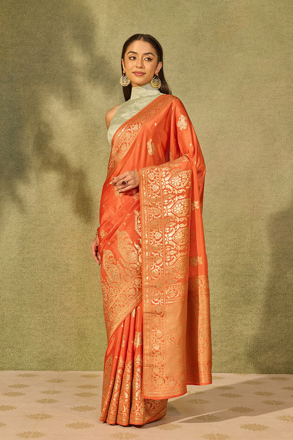Orange Woven Pure Viscose Saree image number null