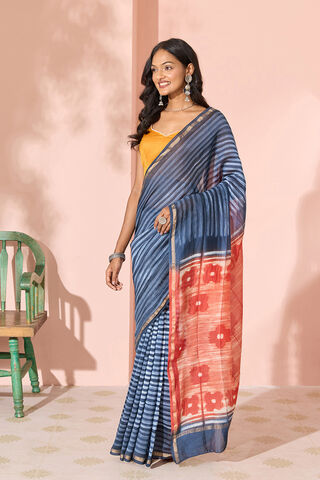Dark Blue Tie & Dye Shibori Pure Silk Cotton Rajasthan Saree thumbnail image number null
