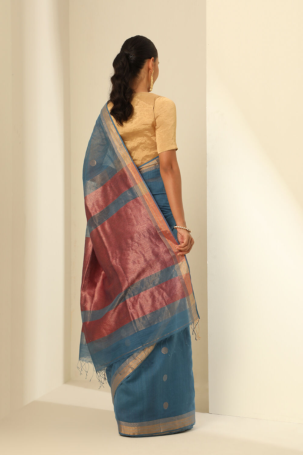 Light Blue Pure Silk Cotton Woven Bengali Saree image number null