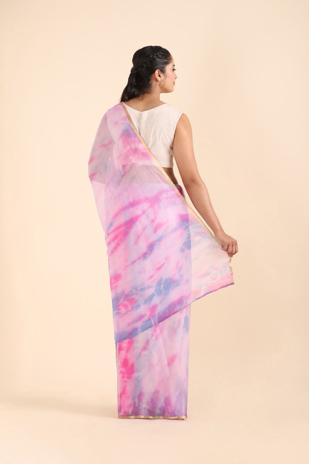 Light Blue Viscose Pure Chiffon Tie and Dye Saree image number null