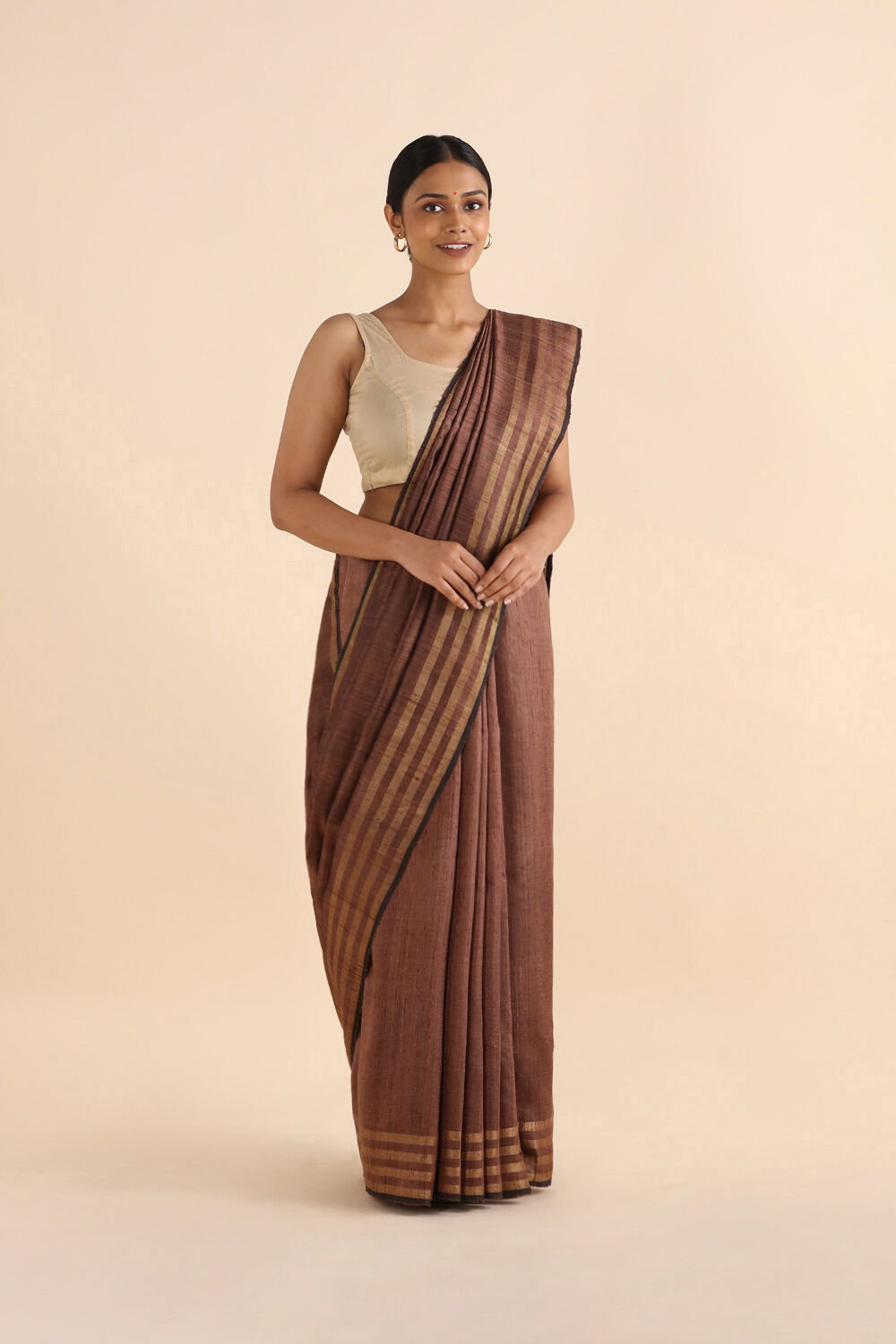 Brown Pure Tussar Silk Bhagalpuri Saree image number null