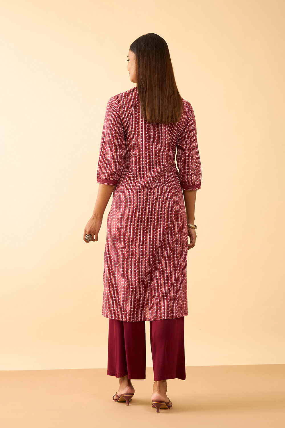 Dark Red Screen Printed Pure Cotton Kurta image number null