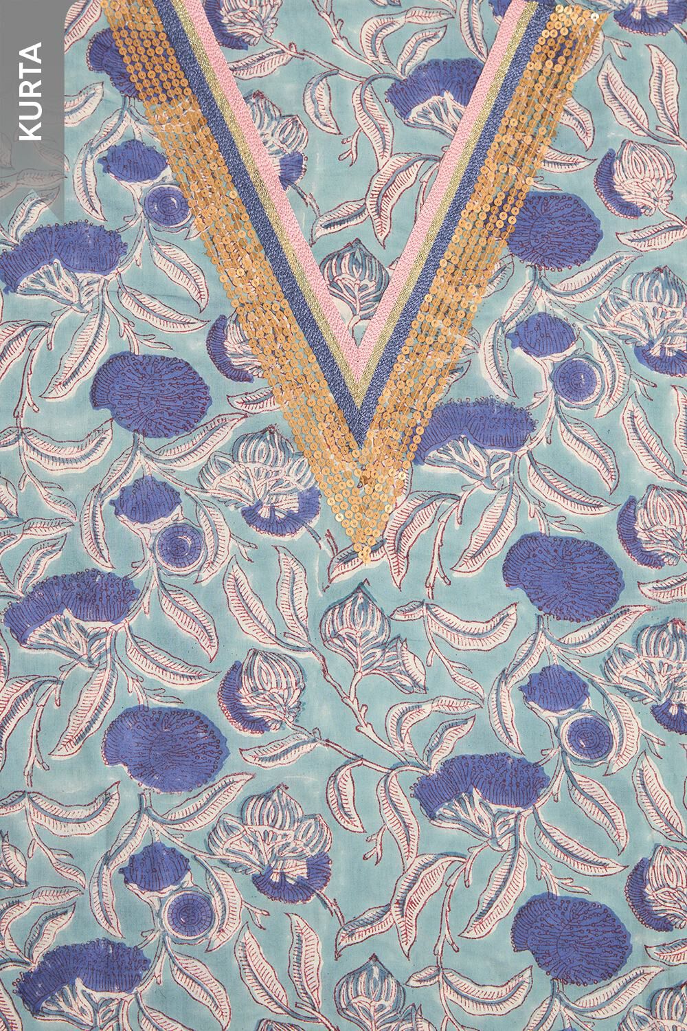 Light Blue Pure Silk Cotton Printed Embroidery Unstitched Suit Set image number null
