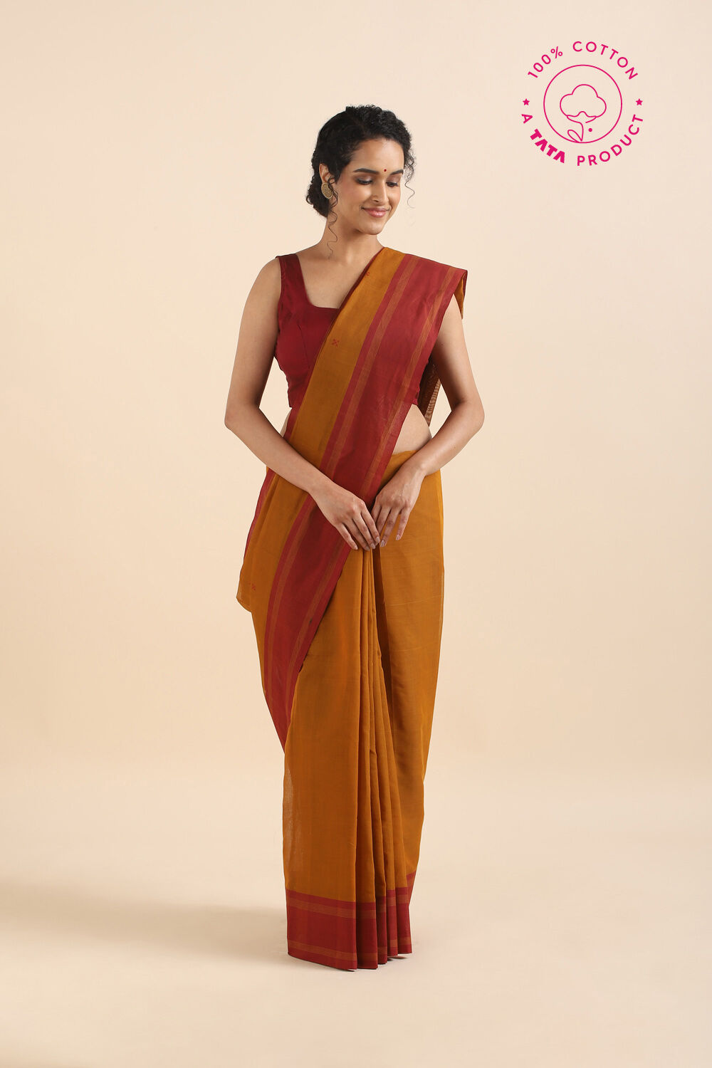 Dark Pure Yellow Cotton South Saree image number null