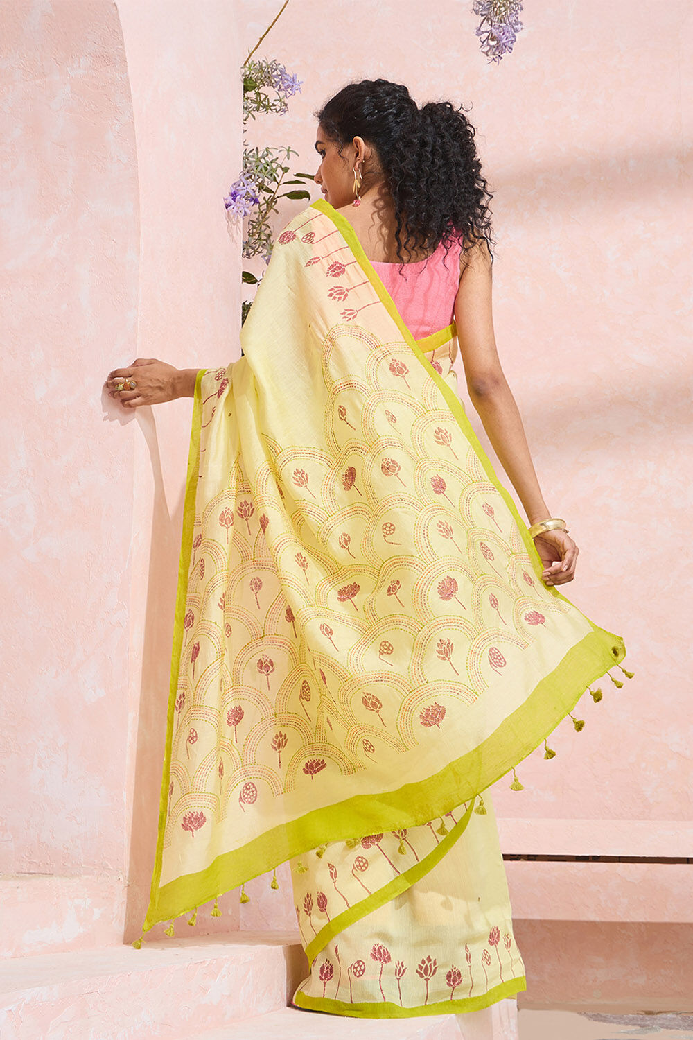 Light Yellow Bengal Silk Viscose Printed Embroidered Saree image number null
