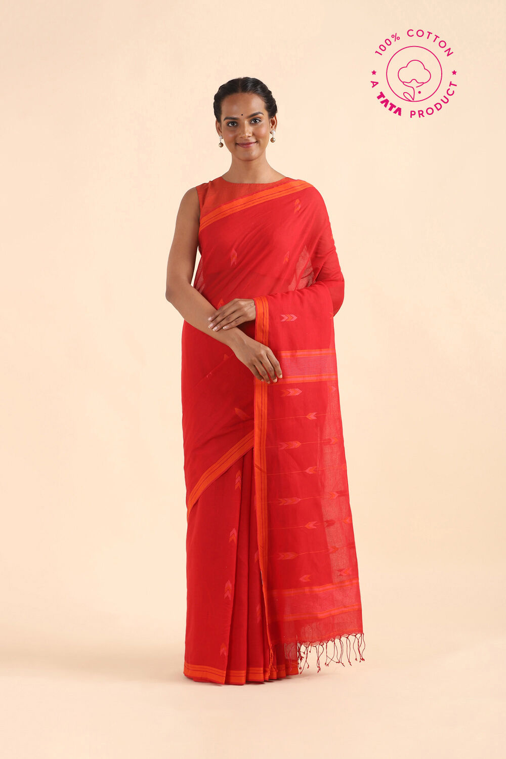 Red Pure Cotton Jamdani Saree image number null
