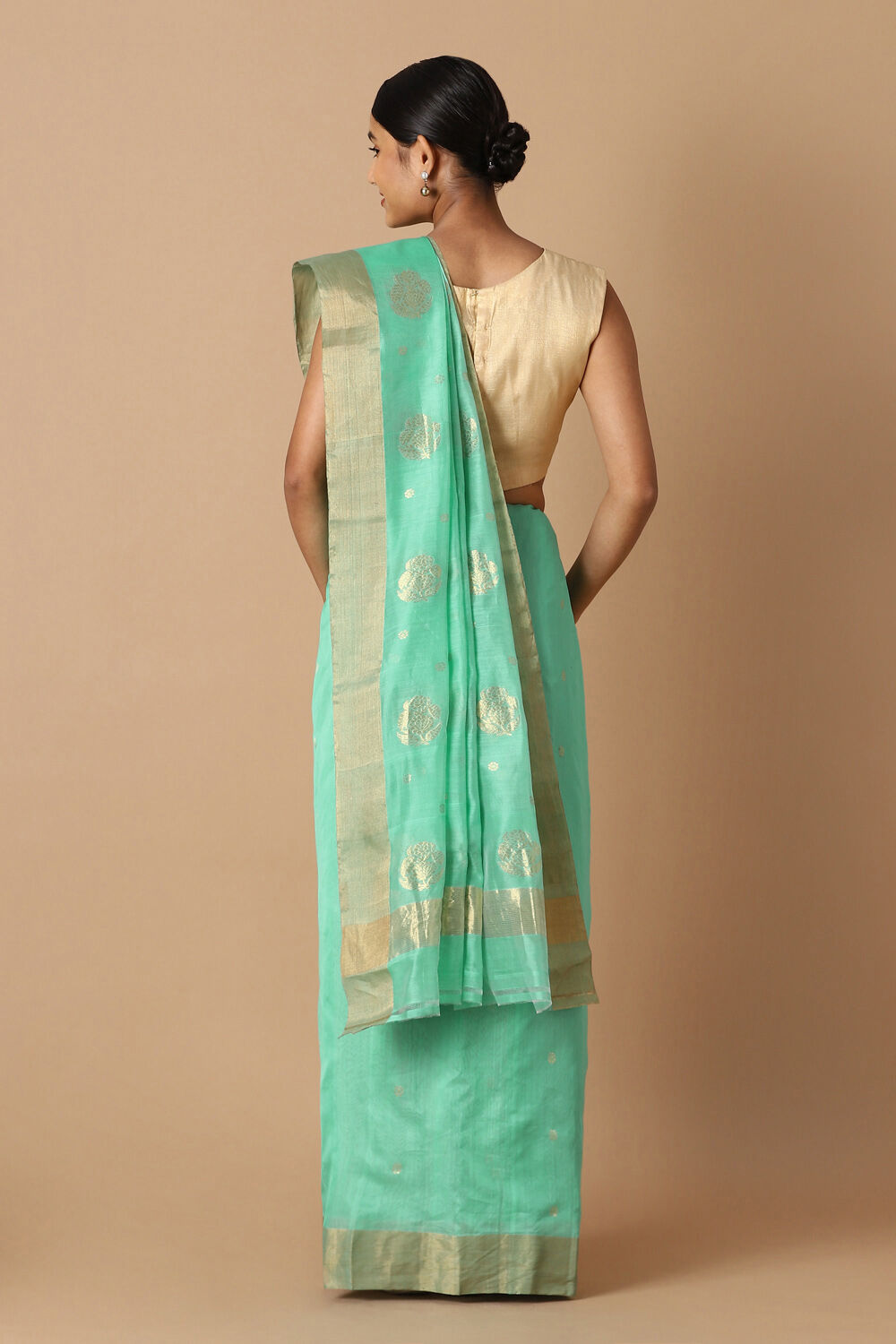 Light Green Pure Silk Cotton Chanderi Saree image number null