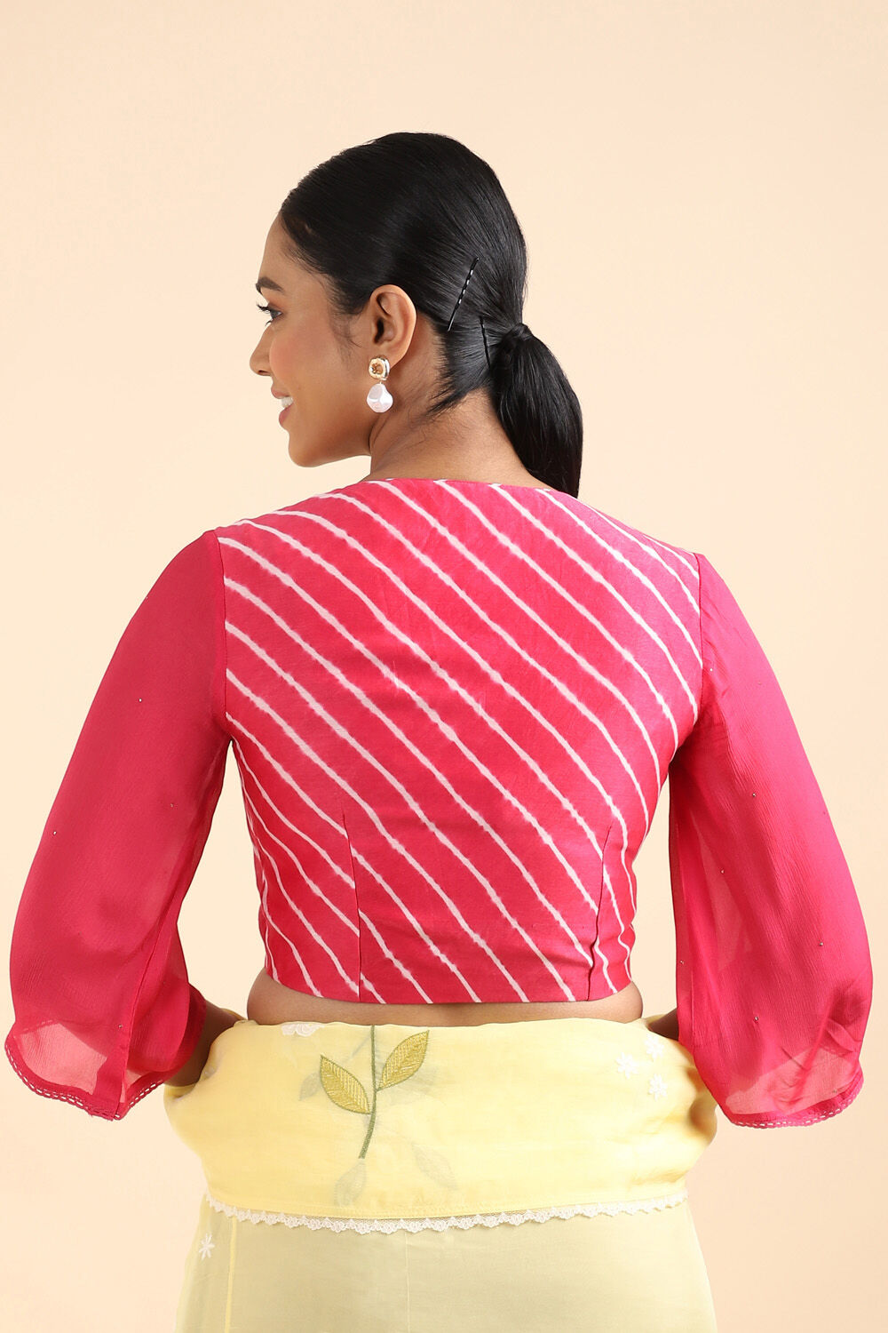 Pink Tie and Dye Leheriya Silk Cotton Blouse image number null