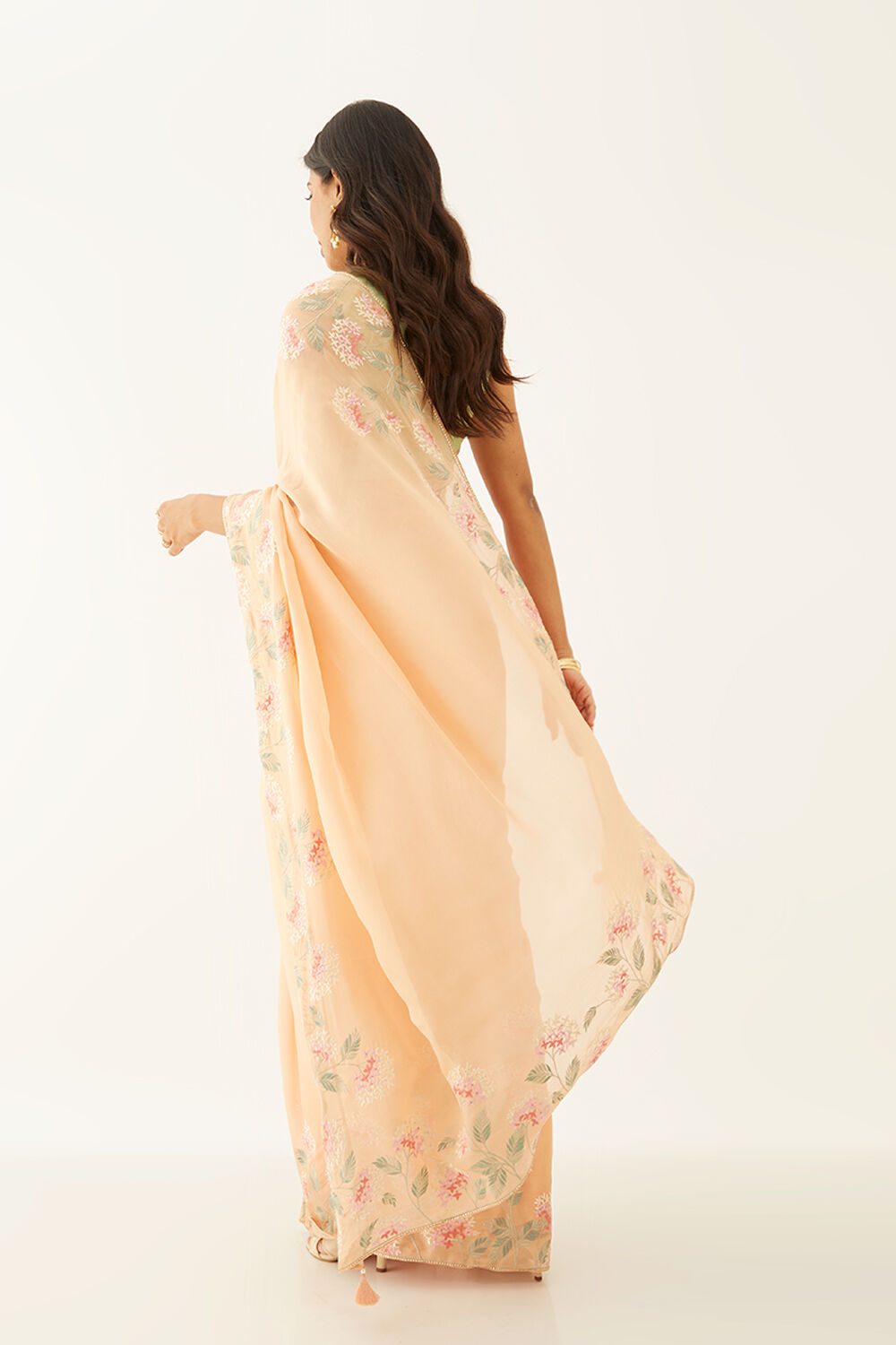 Light Orange Viscose Organza Embroidery Saree image number null