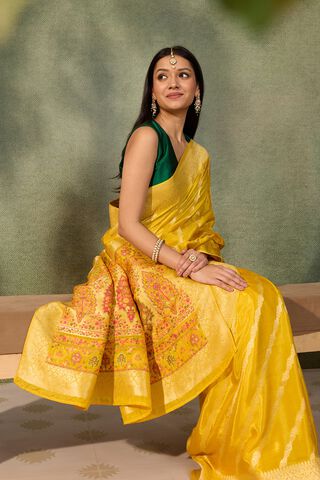 Yellow Woven Pure Viscose Saree image number