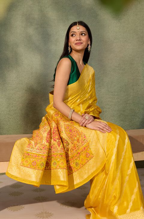 Yellow Woven Pure Viscose Saree