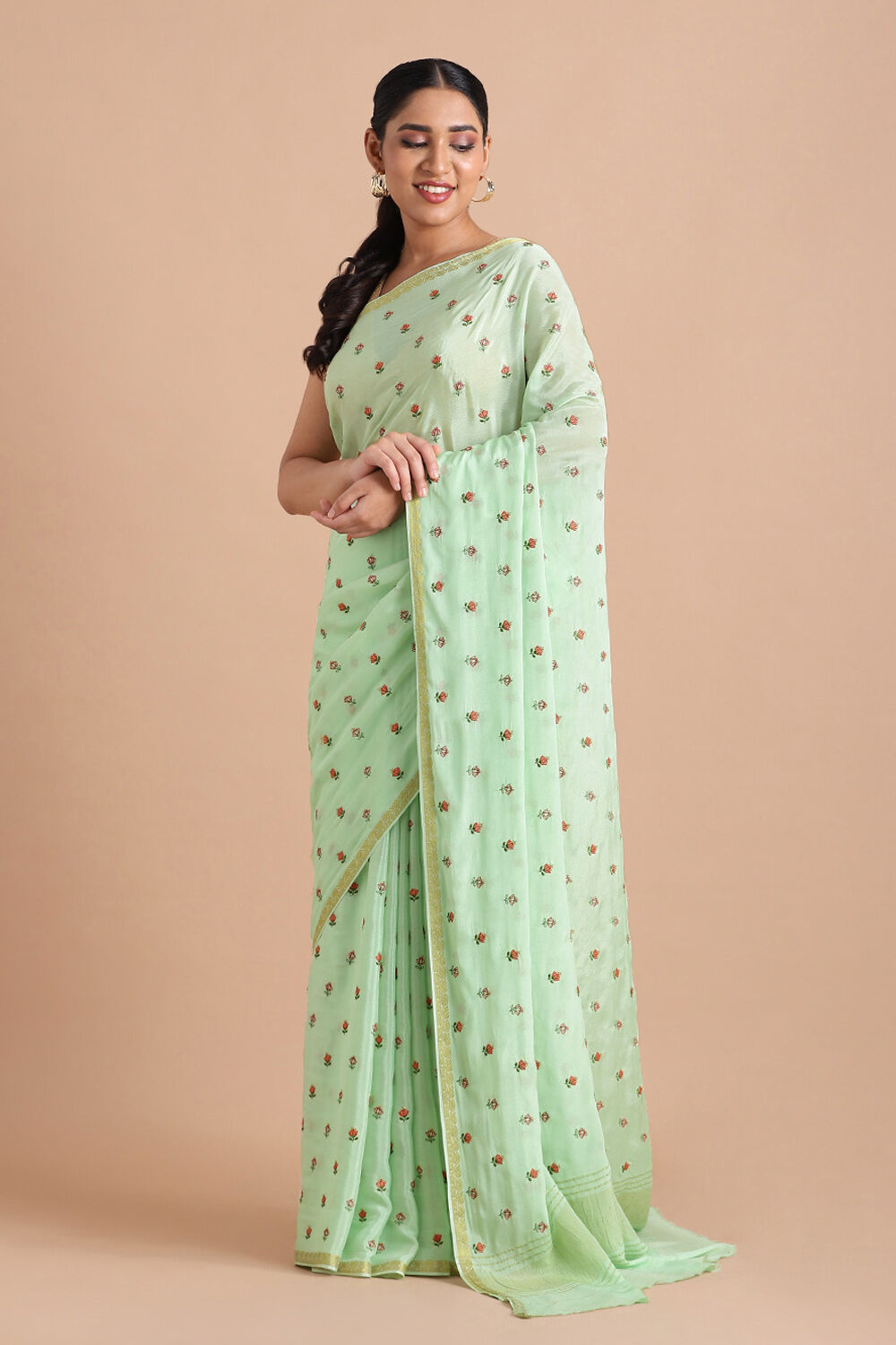 Light Green  Viscose Embroidered Saree image number null