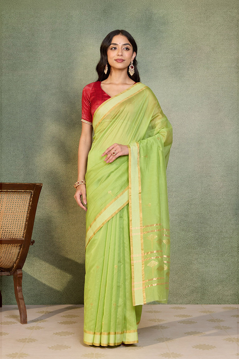 Green Woven Pure Silk Cotton Chanderi Saree image number null