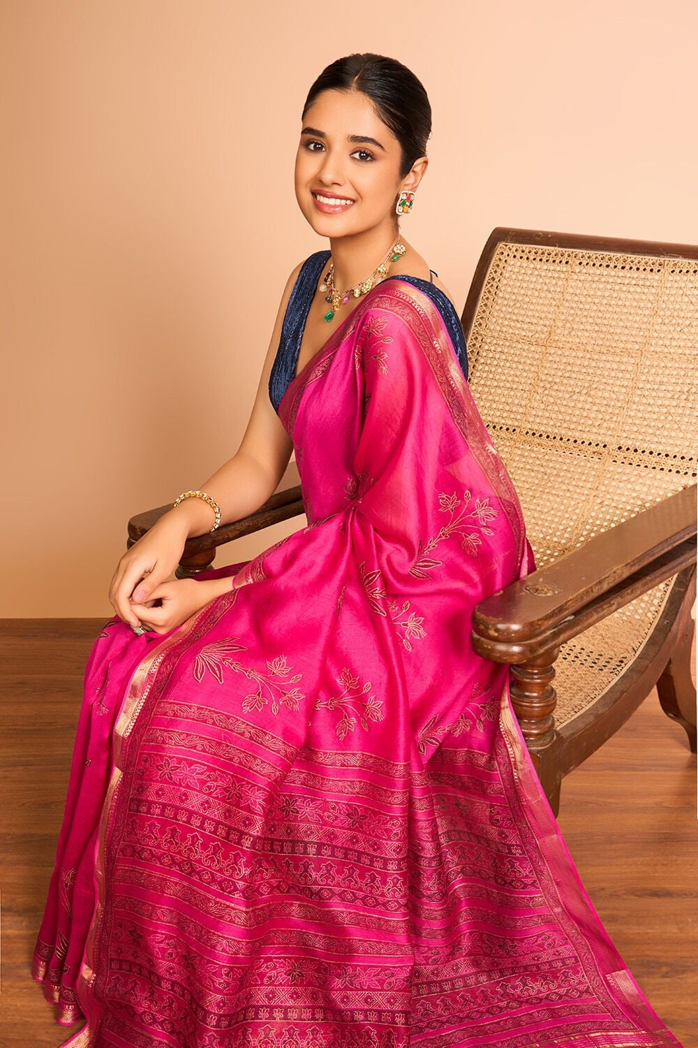 Pink Rajasthan Pure Silk Cotton Printed Sanganeri Saree image number null